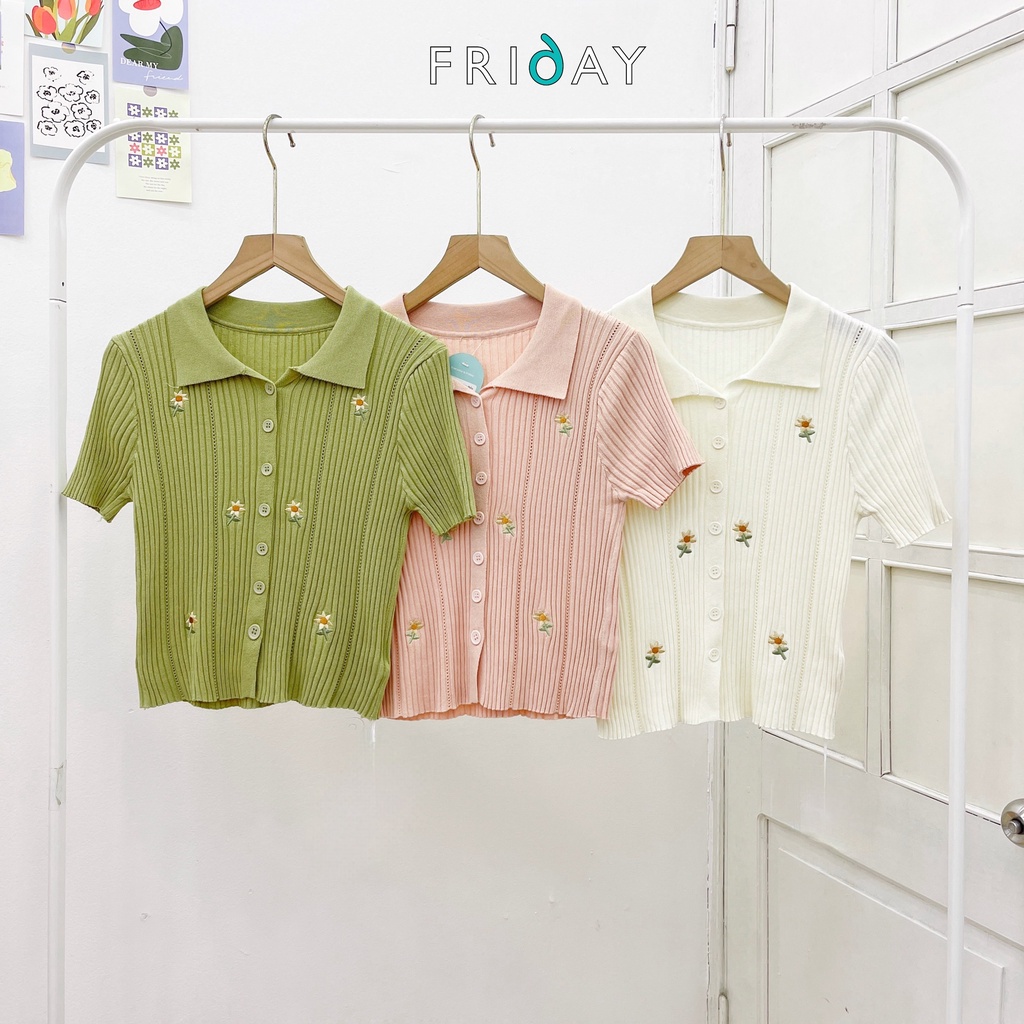 Áo polo mongtogi basic Hàn Quốc thêu hoa Friday 2CE306A