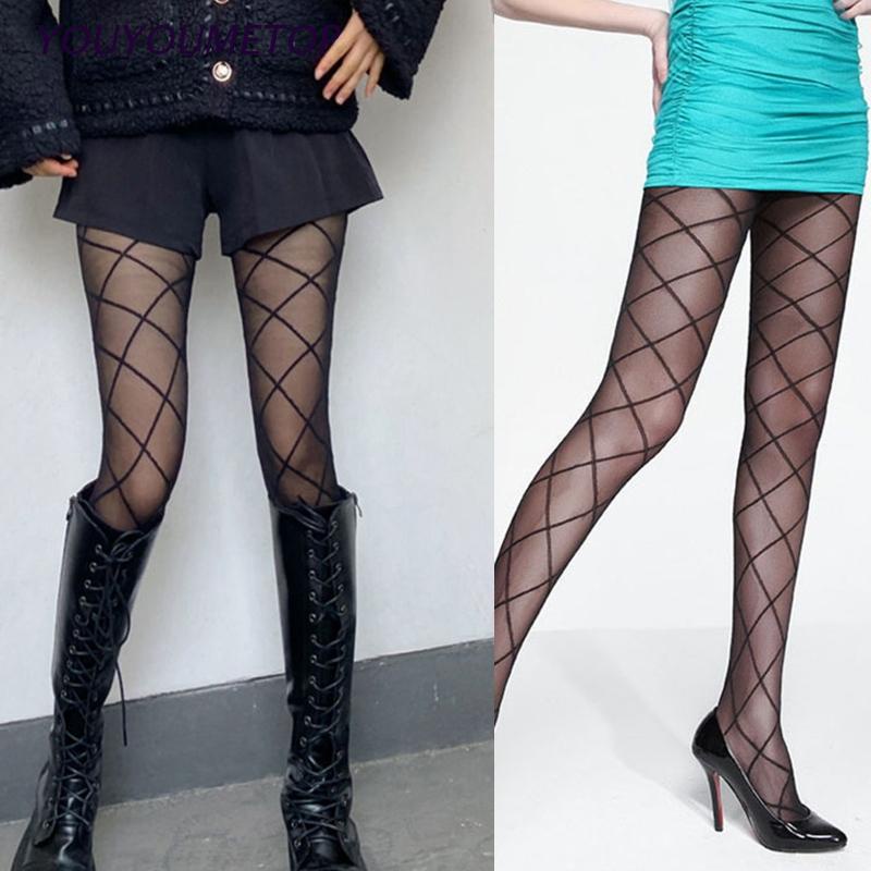 Quần Tất Lưới Màu Đen Họa Tiết Hình Thoi Retro