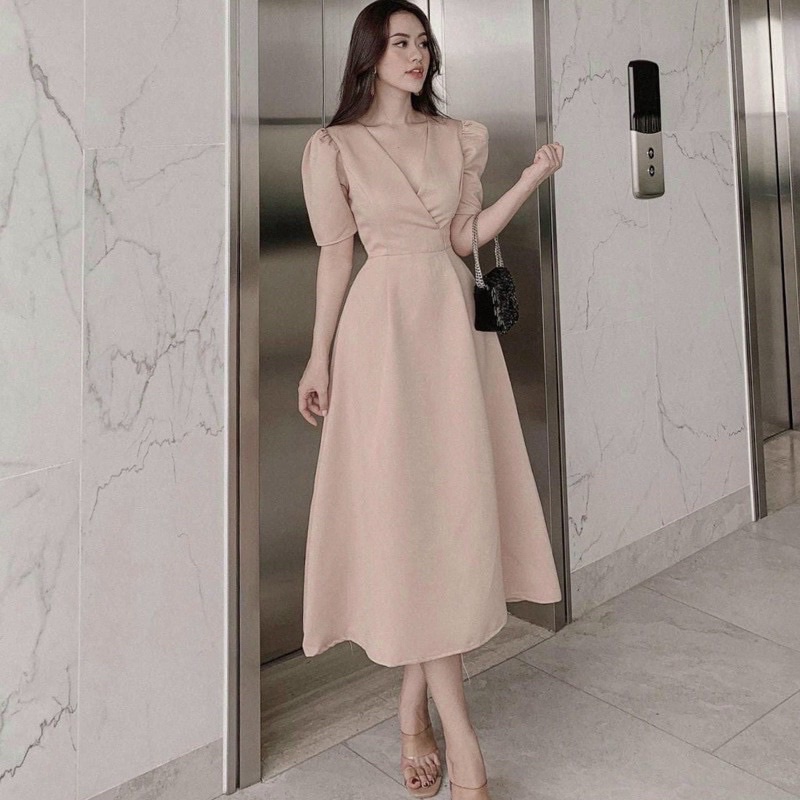 Đầm váy midi đi tiệc cổ V form dài 3 màu xuongvnxk
