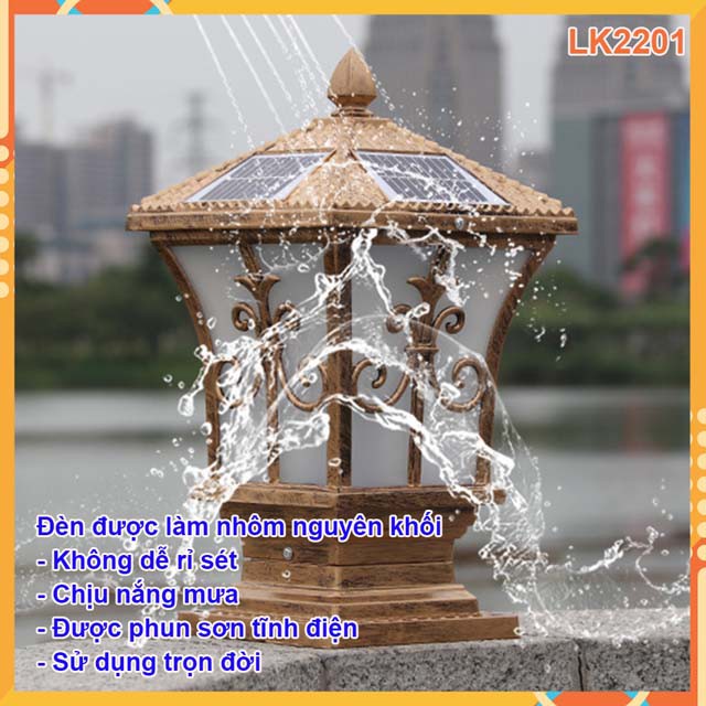 Đèn trụ cột năng lượng mặt trời-tích hợp đèn điện trụ cột 220v- cổng năng lượng mặt trời LK2201