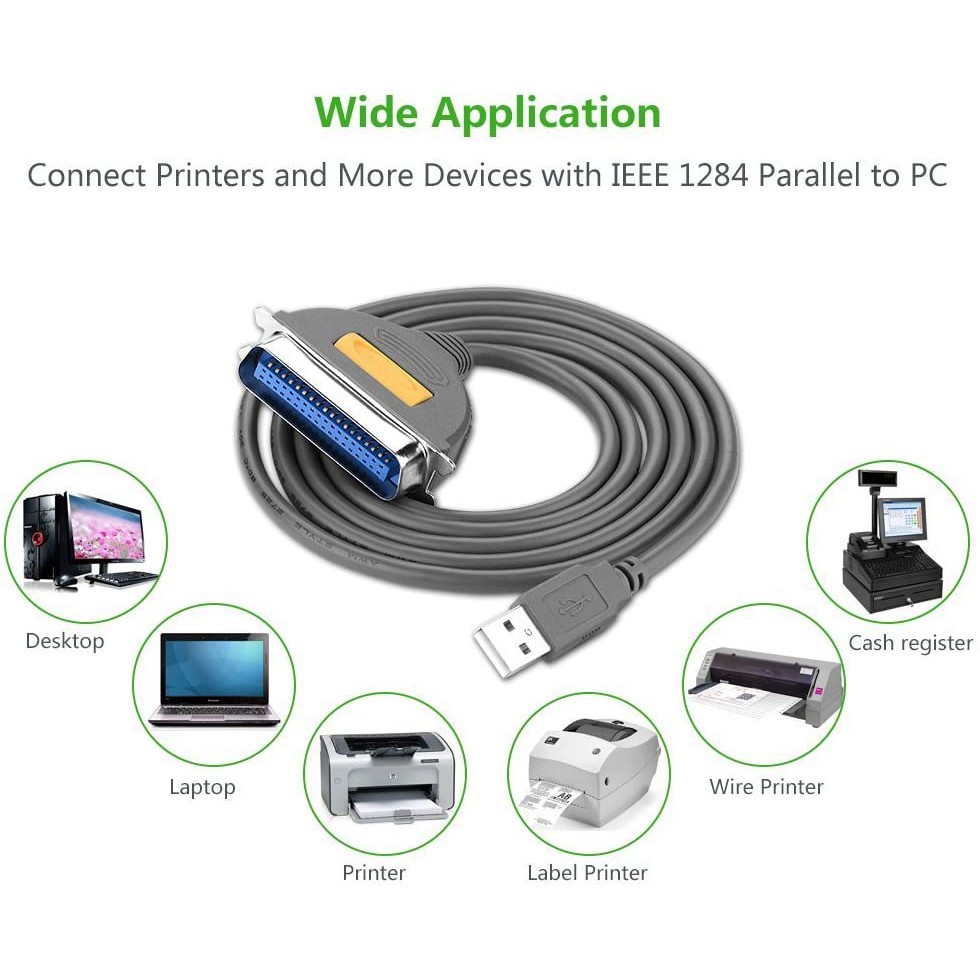 Cáp máy in USB sang IEEE 1284 Parallel dài 2M UGREEN 20225 - Hàng Chính Hãng