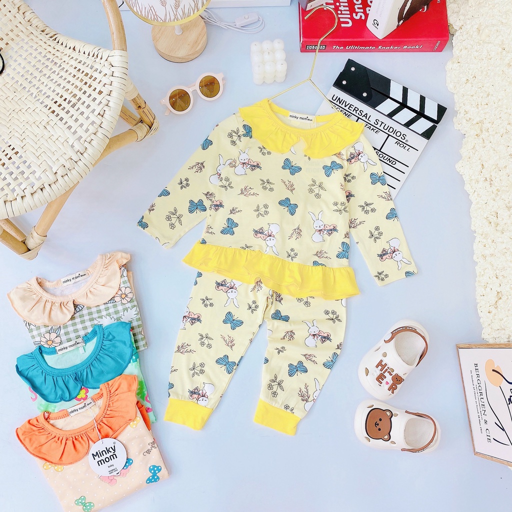 [Bé 7-25kg] Bộ Dài Tay Thun Lạnh in hoa cổ bèo lai bèo bé gái Mềm Mịn Thoáng Mát - Hàng Chuẩn Loại 1