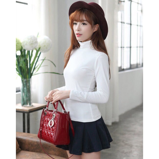 Áo thun lụa dài tay cổ lọ xinh xinh