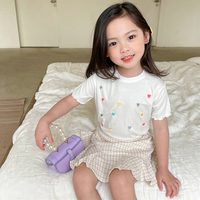 Set Áo Thun Ngắn Tay + Chân Váy Đuôi Cá Sọc Caro Cho Bé Gái