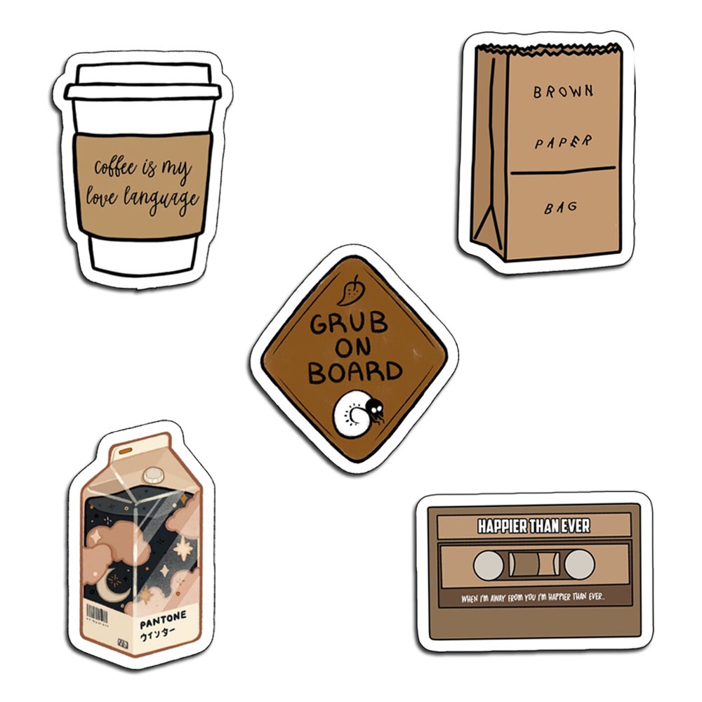 Sticker hình dán tông nâu dễ thương trang trí mũ bảo hiểm Laptop journal sổ tay