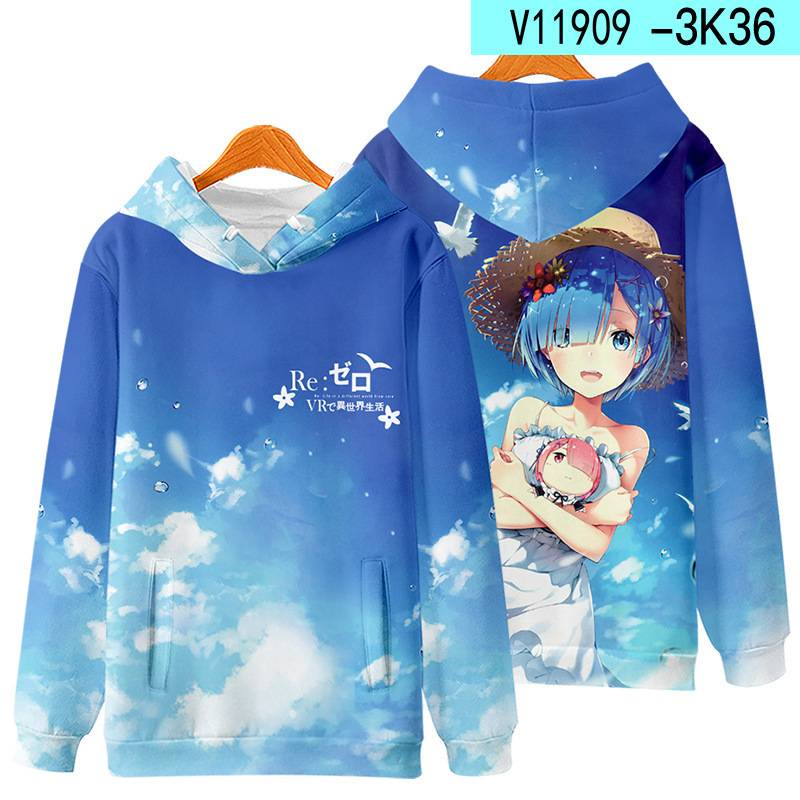 Mới Áo Hoodie Tay Dài In Họa Tiết 3D Anime Re Zero Rem Ram Dành Cho Nam Và Nữ