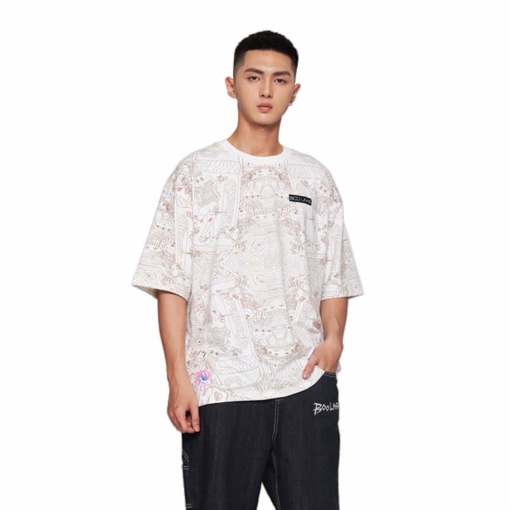 Áo Thun BOO Unisex Dáng Oversize In Tràn Pattern Nhiều Màu Sắc BOOLAAB Cá Tính Phối Patch Dính Trước Ngực