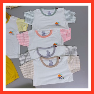 Bộ cộc tay hãng unchi chất peptit cổ màu cài vai phối tay kẻ cho bé trai bé gái