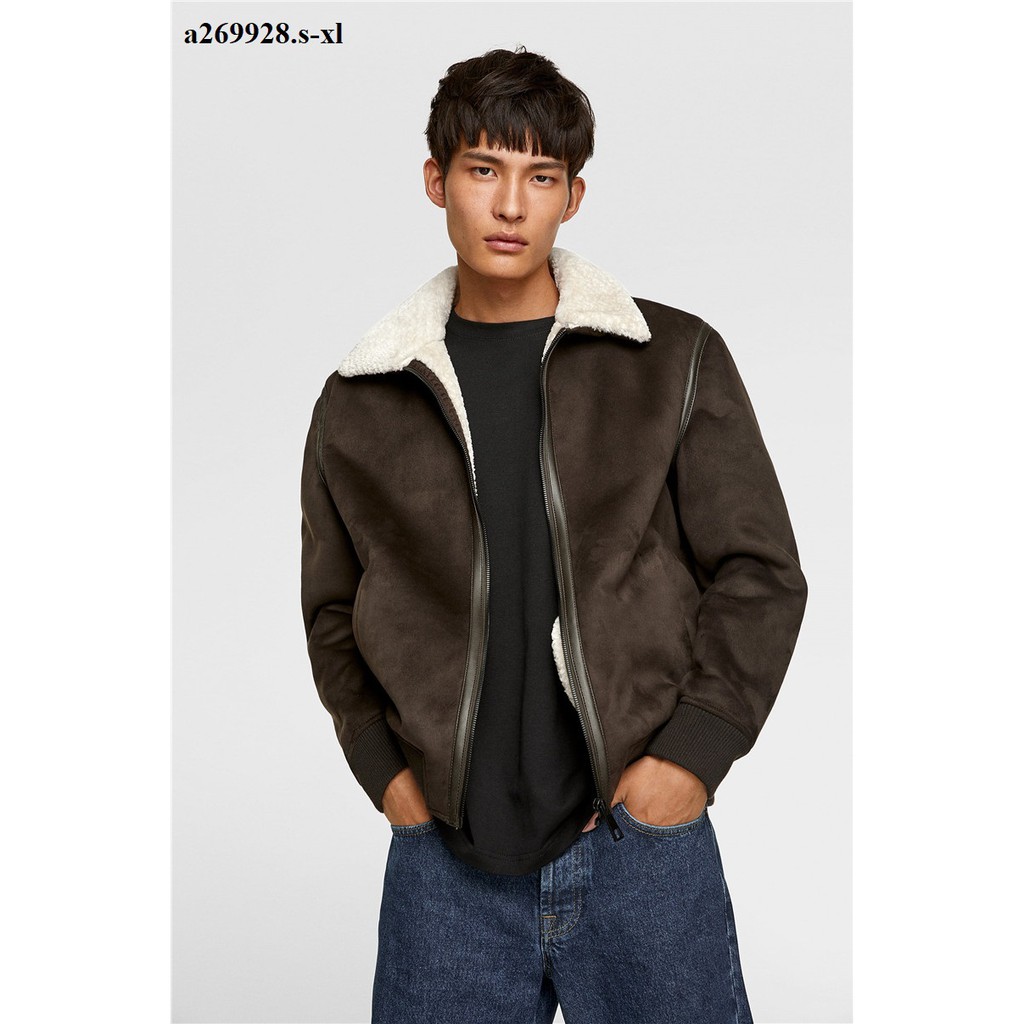 ÁO KHOÁC DA LỘN NAM ZA.RA DÁNG NGẮN CAO CẤP LÓT LÔNG CỪU