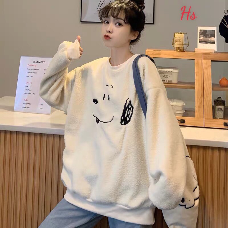 Áo sweater lông thêu tay bồng unnisex hình Chú chó Snoopy_Áo nỉ bông nữ basic, dễ thương, hottend SP000596 | WebRaoVat - webraovat.net.vn