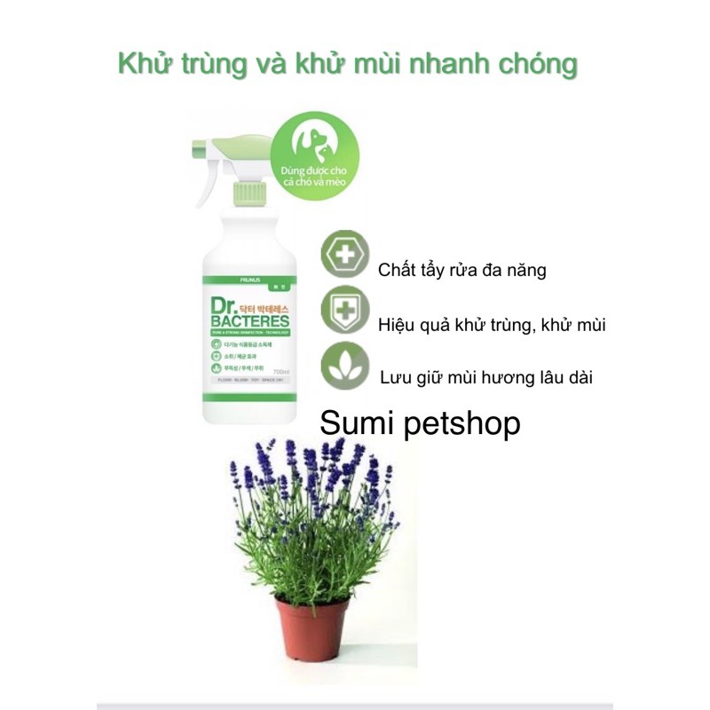 700mil PRUNUS Frangrance Bacteres xịt khử mùi diệt  khuẩn cao cấp  nhập  khẩu  Hàn Quốc cho chó mèo