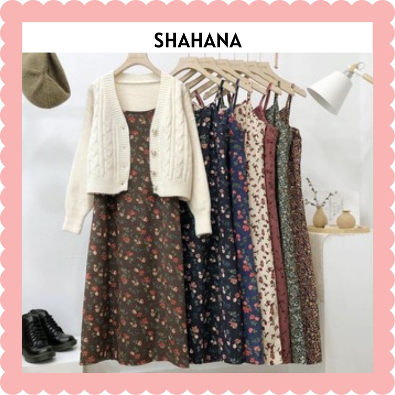Váy hai dây nữ hoa nhí hàng quảng châu loại 1 chất nhung tăm dáng suông có ảnh thật VHD01 | BigBuy360 - bigbuy360.vn