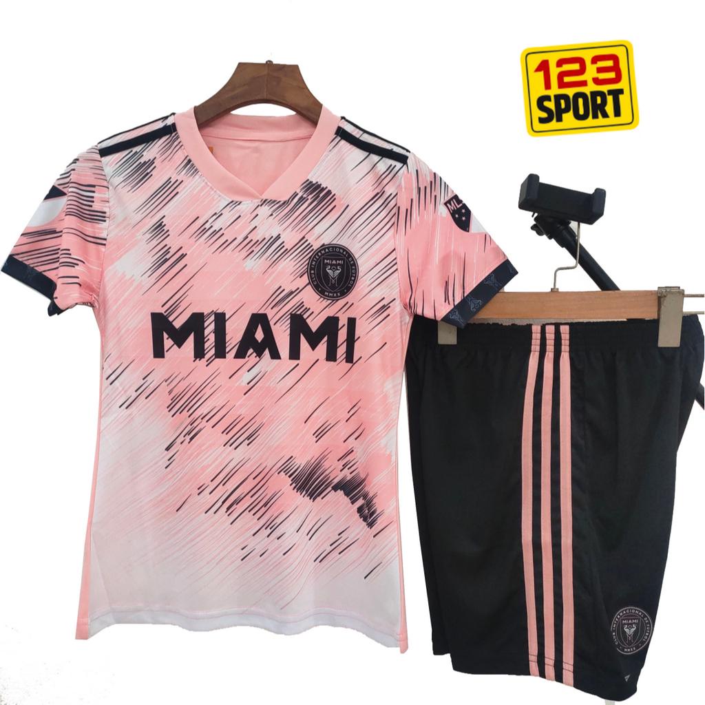 [trẻ em/ Có in] Bộ bóng đá Miami hồng chất đẹp,vải mát