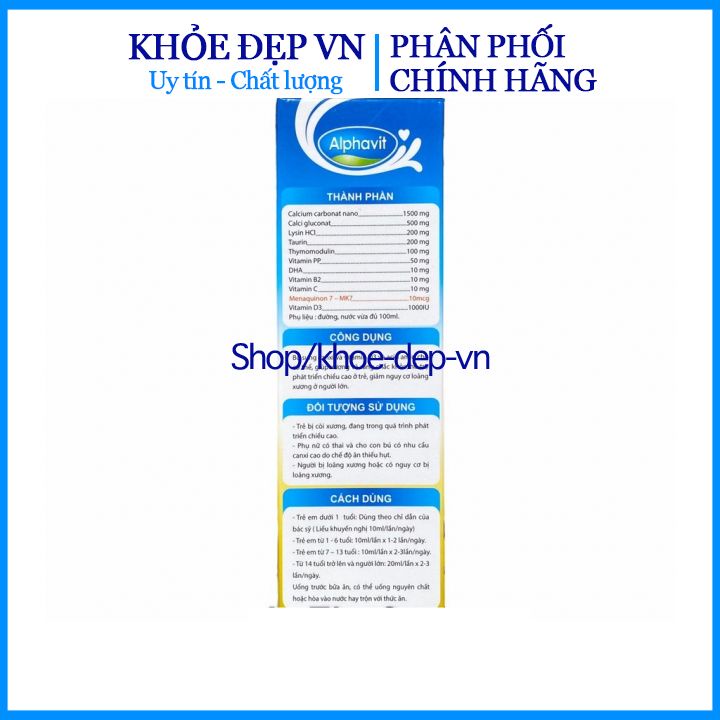 Alphavit Calcium Nano Bổ sung canxi cho bé trên 1 tuổi cho xương chắc khỏe , cao lớn 20 ống