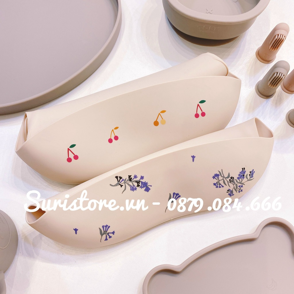 Yếm Máng Silicon/Yếm Ăn Dặm Không Bám Bẩn Họa Tiết Hàn Quốc