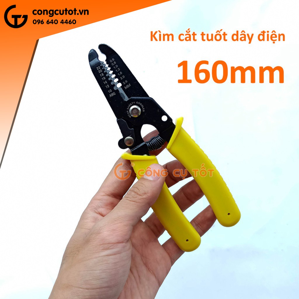 Kìm cắt tuốt dây điện 7 răng lõi Ø0.6 - 2.6mm dài 160mm có khóa an toàn