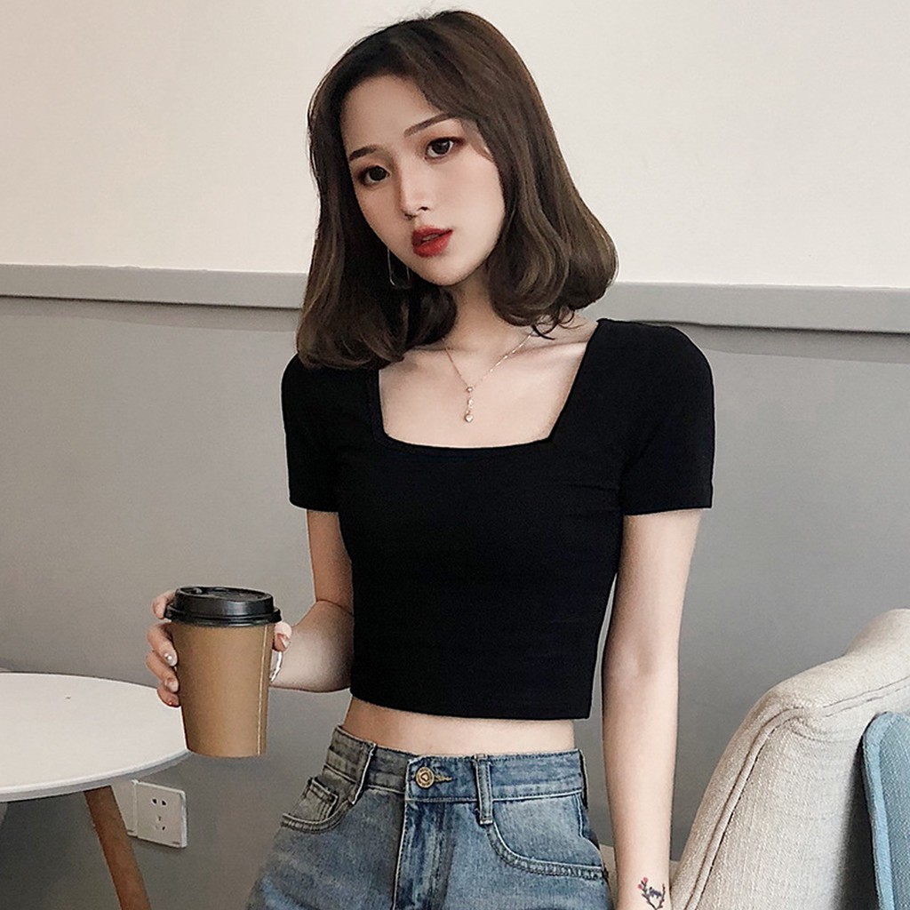 Áo croptop nữ cổ vuông chất thun lạnh kiểu bó ôm body Crop205