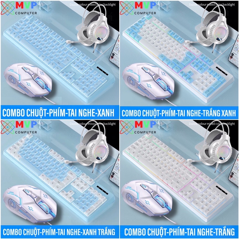 COMBO Chuột Bàn Phím Tai Nghe Gaming YINOIAO G5 K200 Q7 LED RGB Xuyên Chữ Cao Cấp Có 4 Màu Trắng Đen Hồng Xanh