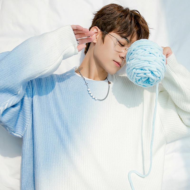 ✦ AFFLIGA ✦Áo sweater dệt kim dáng rộng màu gradient phong cách Hàn Quốc trẻ trung cho phái nam