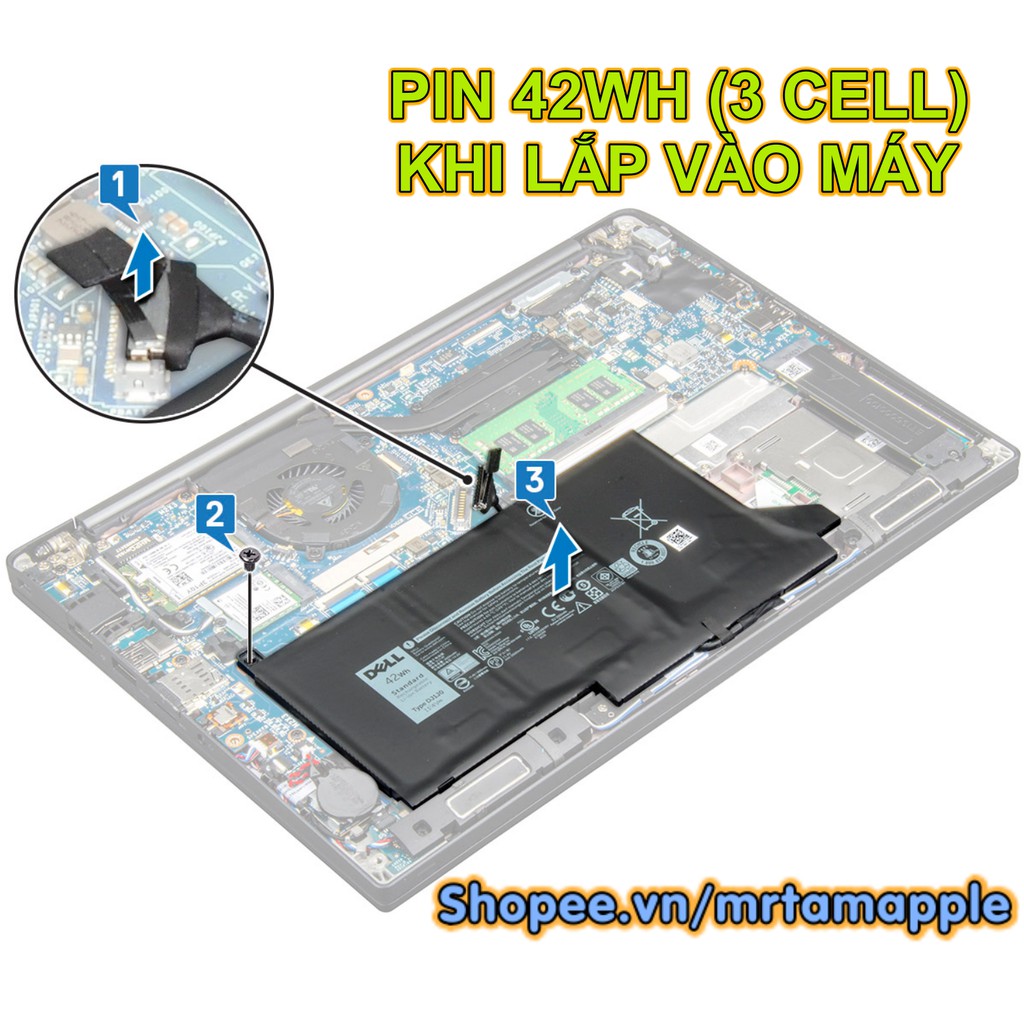 Pin Laptop DELL E7480 42WH / 60WH (ZIN) - Latitude E7280 E7480, 2X39G DM6WC F3YGT