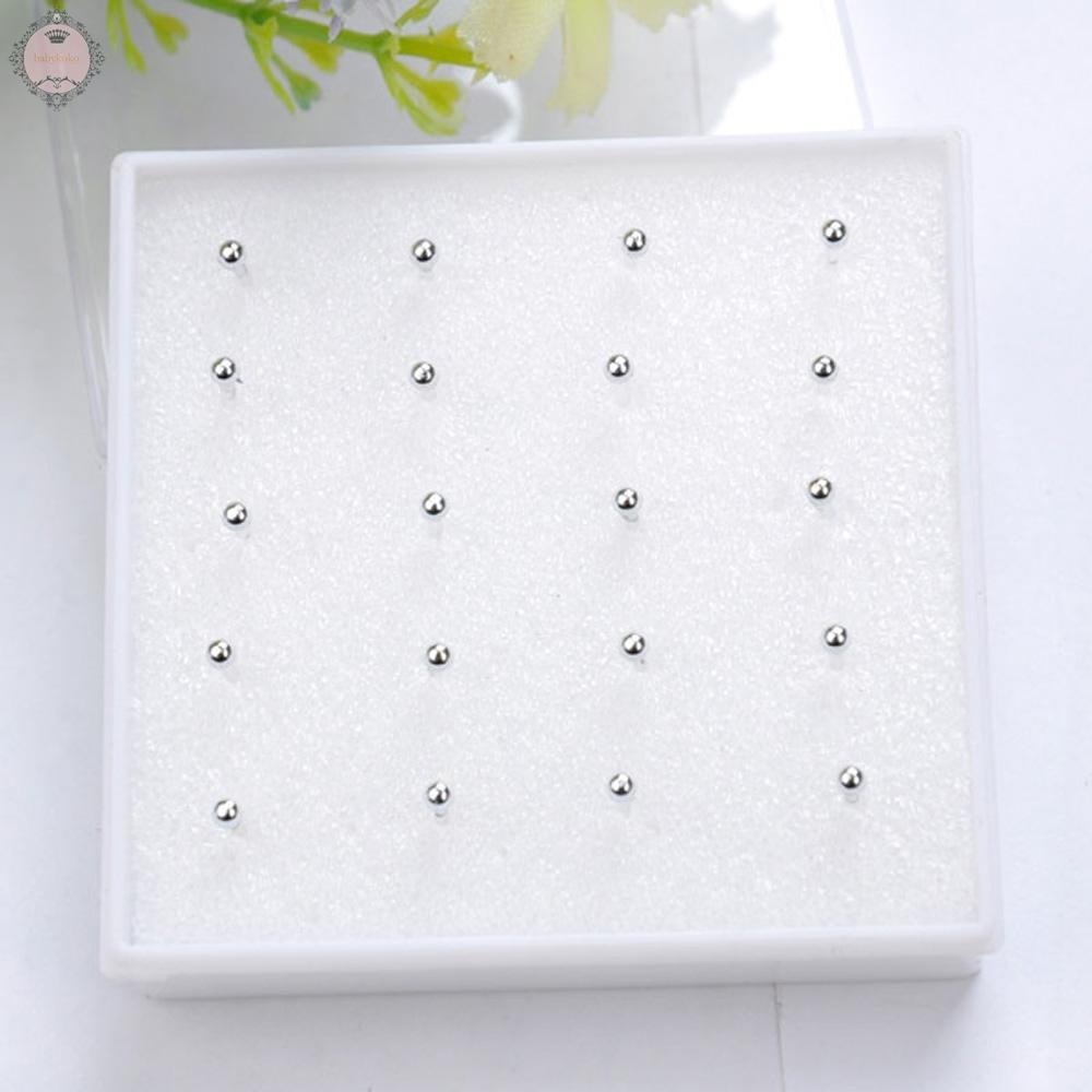 Set 10 đôi khuyên tai dạng xỏ kiểu hạt tròn nhỏ màu vàng/ màu bạc kích thước 2-4mm