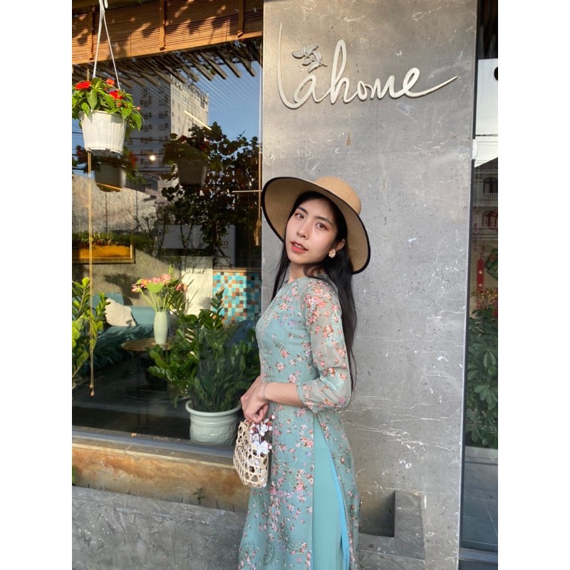 Áo dài tơ 4 tà truyền thống cổ tròn