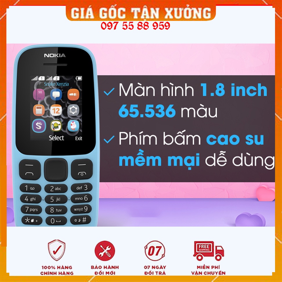 🔥Free ship🔥 Điện thoại Nokia 105 Dual Sim chính hãng main zin, màn zin Bảo hành 06 Tháng 🔥Free ship🔥