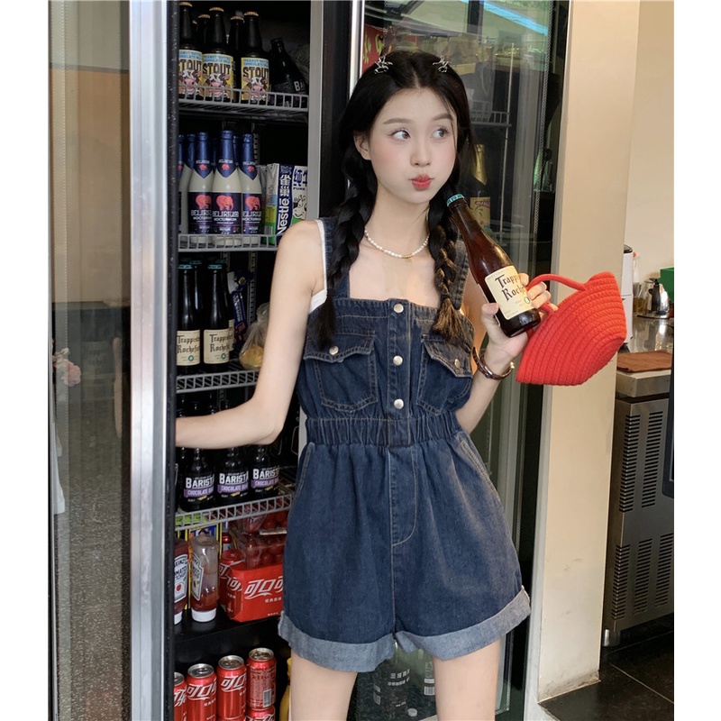 Jumpsuit Denim Dáng Rộng Thời Trang Mùa Hè Dễ Phối Đồ Cho Nữ