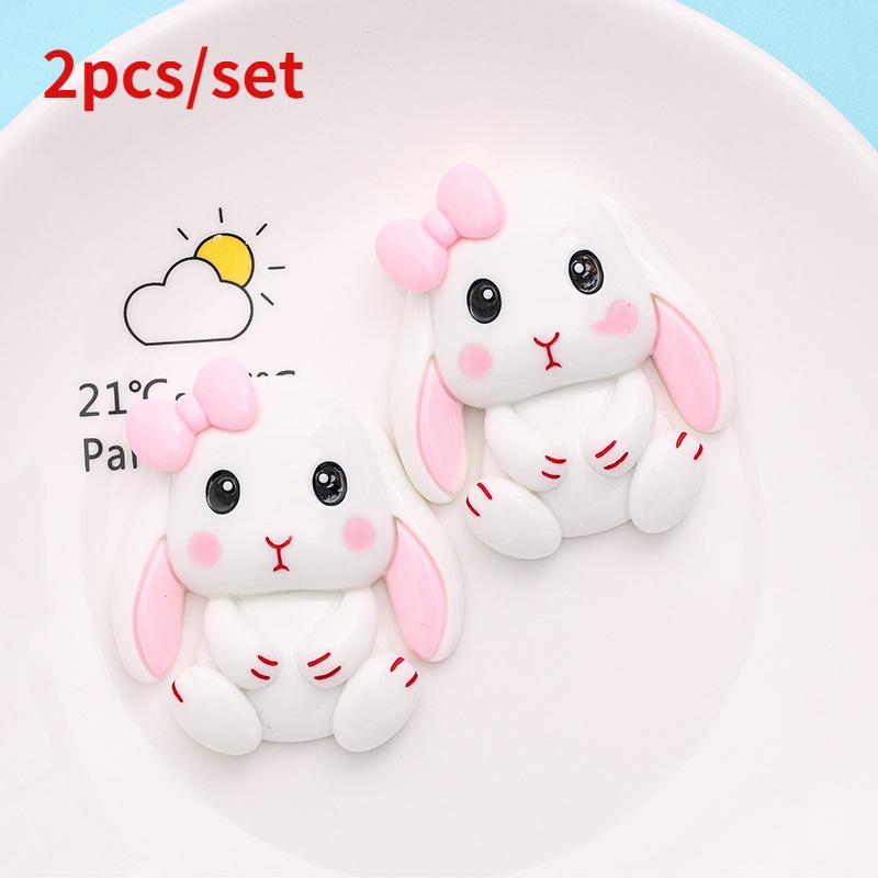 Set 2 Phụ Kiện Hình Thỏ Tai Dài Bằng Resin Dùng Trang Trí Ốp Điện Thoại/ Đồ Dùng Văn Phòng