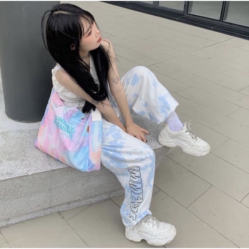 IMMENSE LOGO Sweatpants - Quần Powr official - Quần tiedye blue sky Cloud hình mây