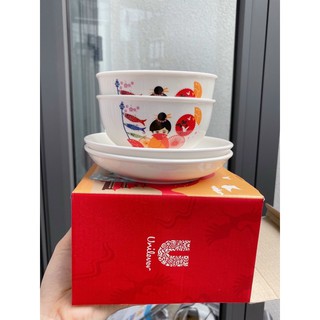 Bộ 2 chén sứ + 2 cái dĩa quà tặng unilever