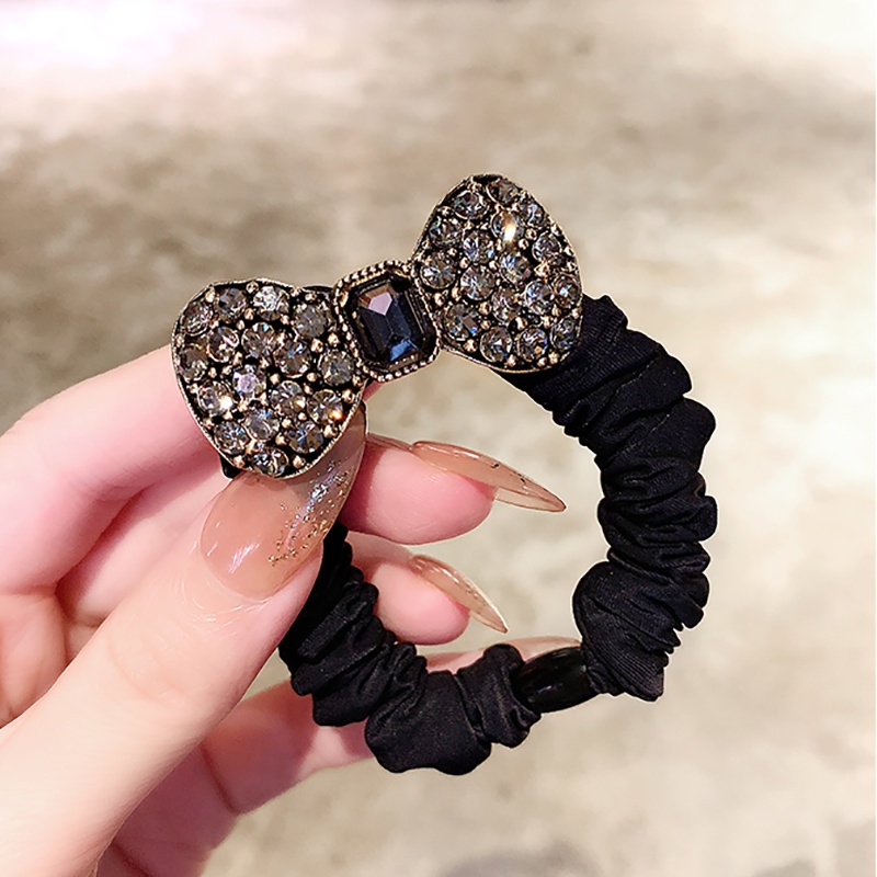 Dây Cột Tóc Hình Nơ Đính Kim Cương Lấp Lánh Phong Cách vintage Hàn Quốc