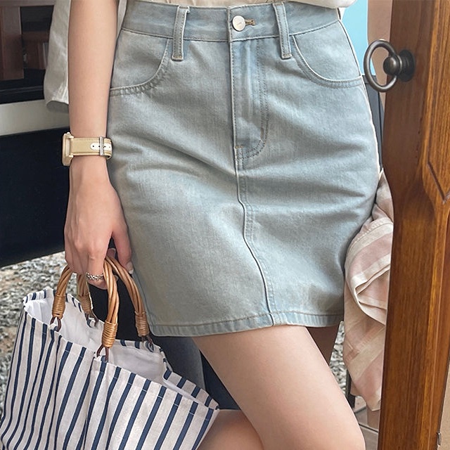 Chân váy jean SUXI chữ A lưng cao thêu hoa thời trang mùa hè cho nữ