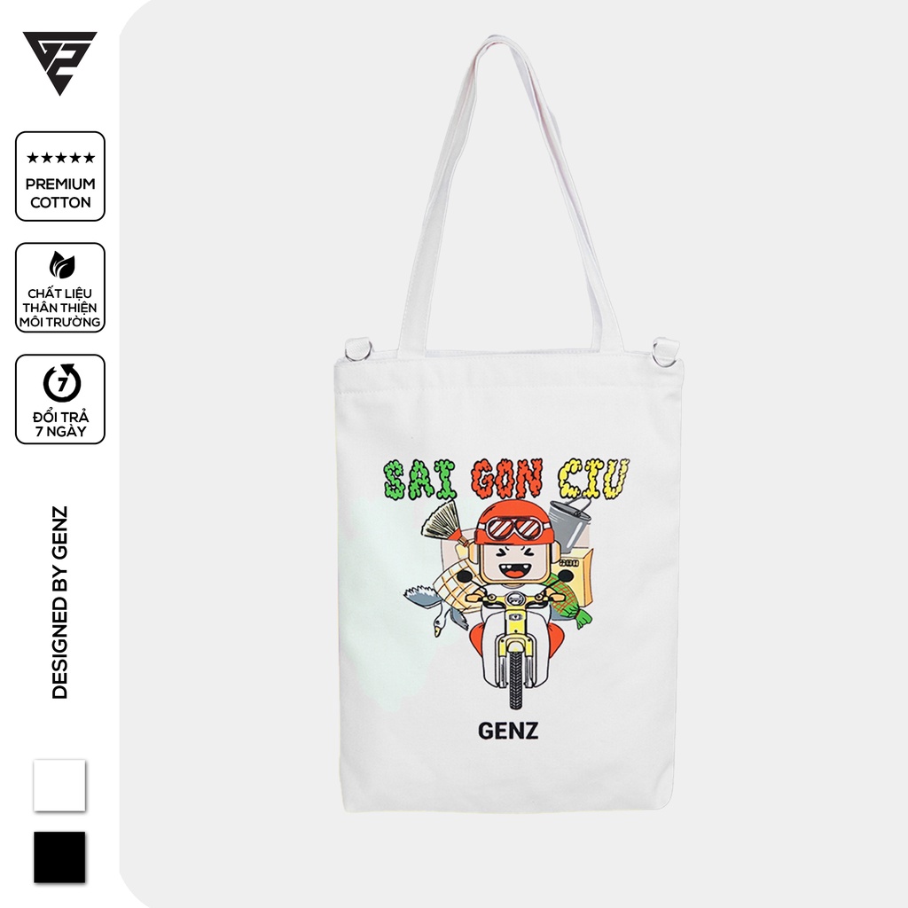 Túi tote GENZ vải canvas ulzzang unisex in hình Sài Gòn về quê ZB008