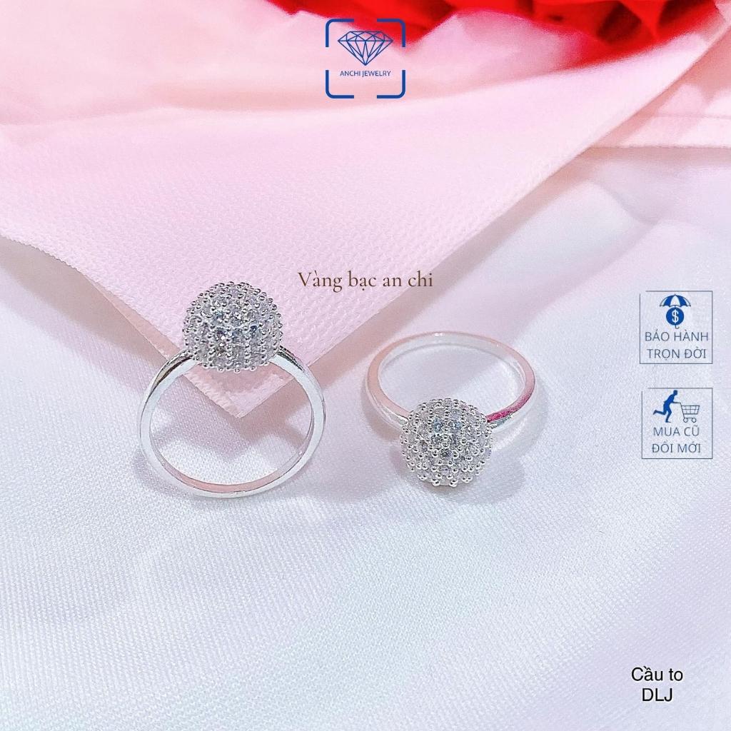 Bộ dây chuyền - nhẫn - bông tai mặt cầu tròn đính đá, chuẩn bạc ta bóng đẹp, Anchi jewelry