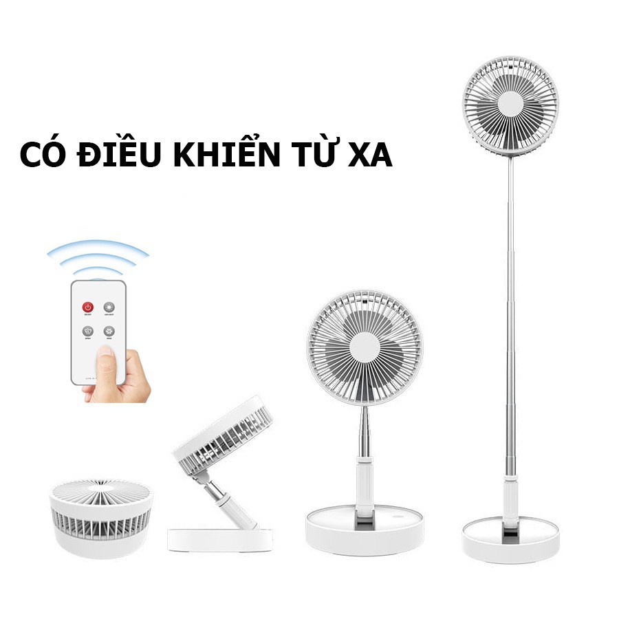 Quạt tích điện gấp gọn đa năng có điều khiển, quạt để bàn dùng trong 24h, 4 tốc độ gió cực mát