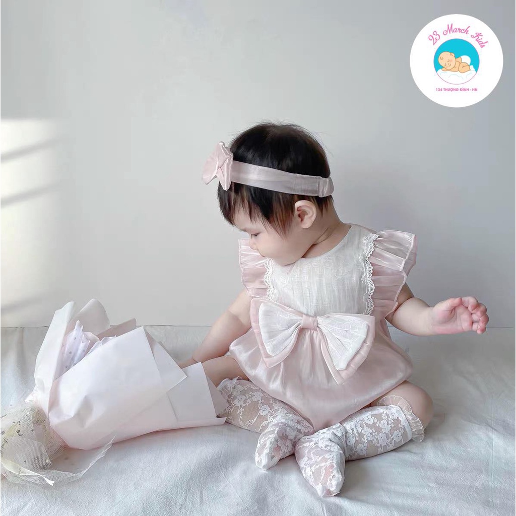 Body nơ ngực kèm turban cho bé, body cho bé gái