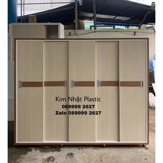Tủ nhựa Đài Loan 5 cánh lùa dán chỉ đẹp FREESHIP LẮP ĐẶT