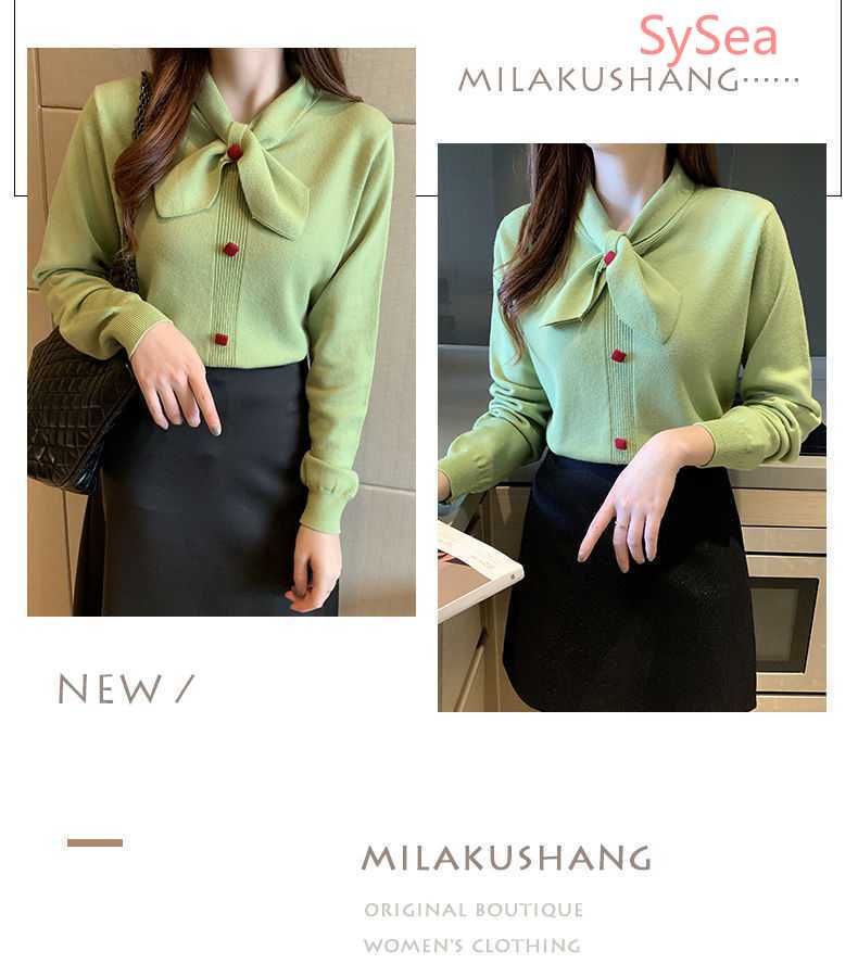 Áo sweater dệt kim tay dài thời trang mùa thu phong cách thanh lịch cho nữ
