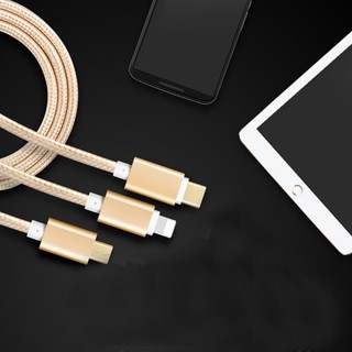 Cáp sạc 3 đầu dây dù gồm (microUSB, lightning, Type-C)