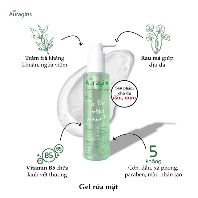 Sữa Rửa Mặt Dành Cho Da Dầu Mụn The Auragins Oil Balancing Gel Cleanser