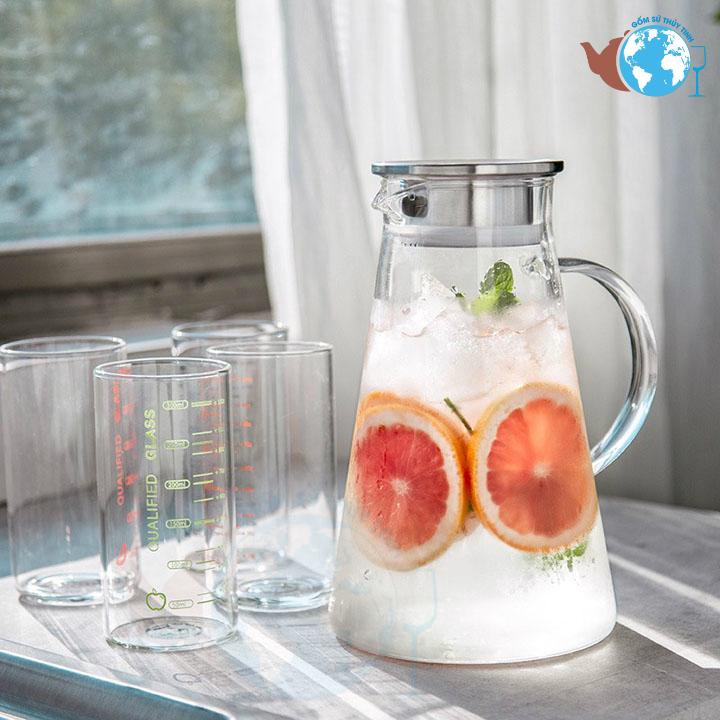 Bình rót thủy tinh nắp thiếc quai cầm bầu lớn sang trọng - 1.8 lít - bình nấu được bếp hồng ngoại - GPH28