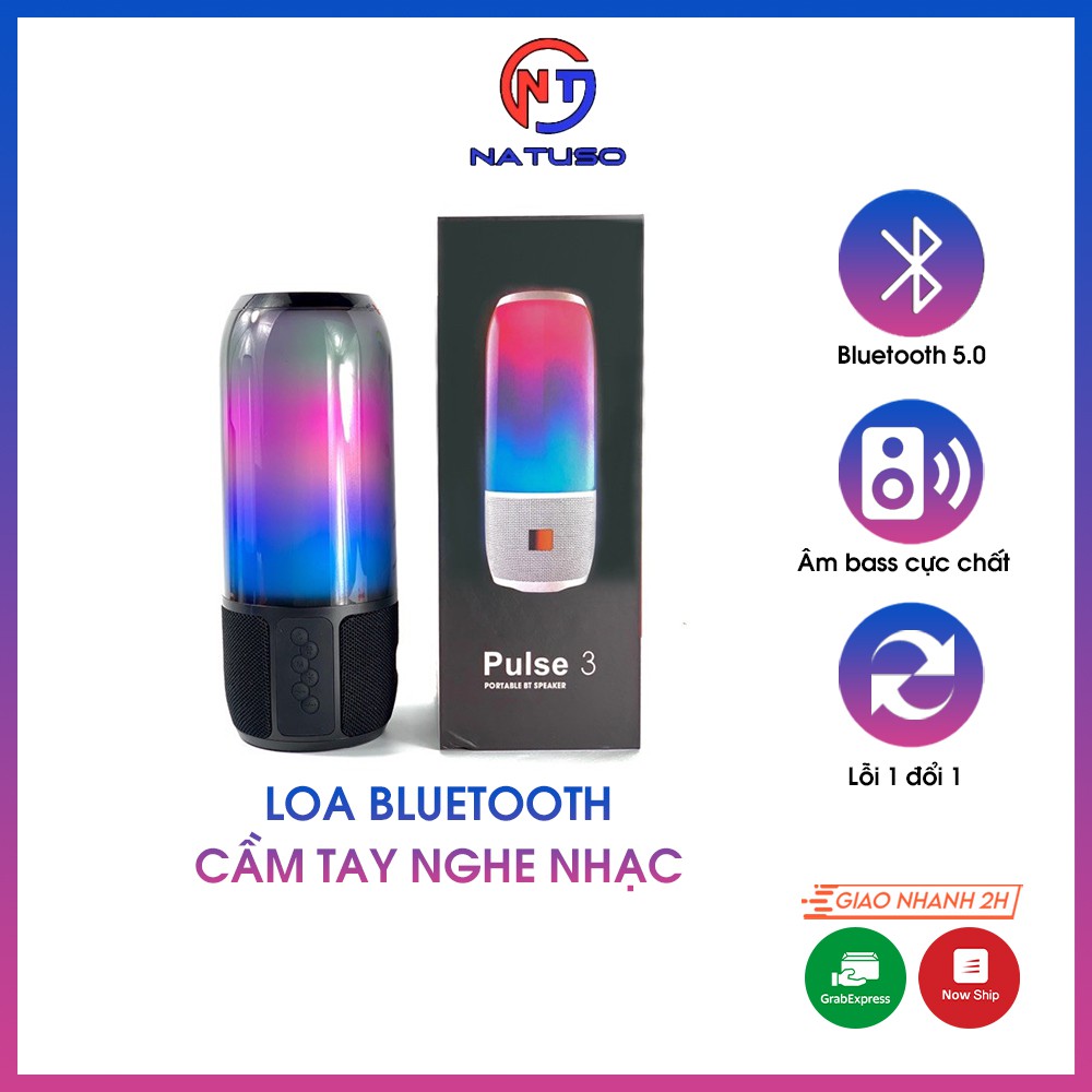 Loa bluetooth cầm tay nghe nhạc không dây Pulse 3 hiệu ứng led nháy theo nhạc, âm thanh chân thực, bass siêu trầm