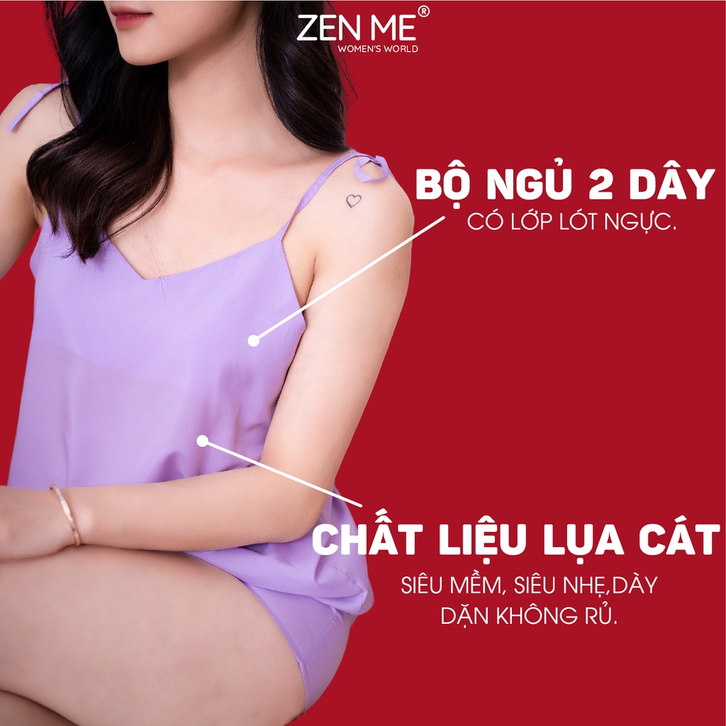 Đồ ngủ nữ Zen Me bộ ngủ 2 dây buộc nơ xinh xắn - màu sắc dễ thương