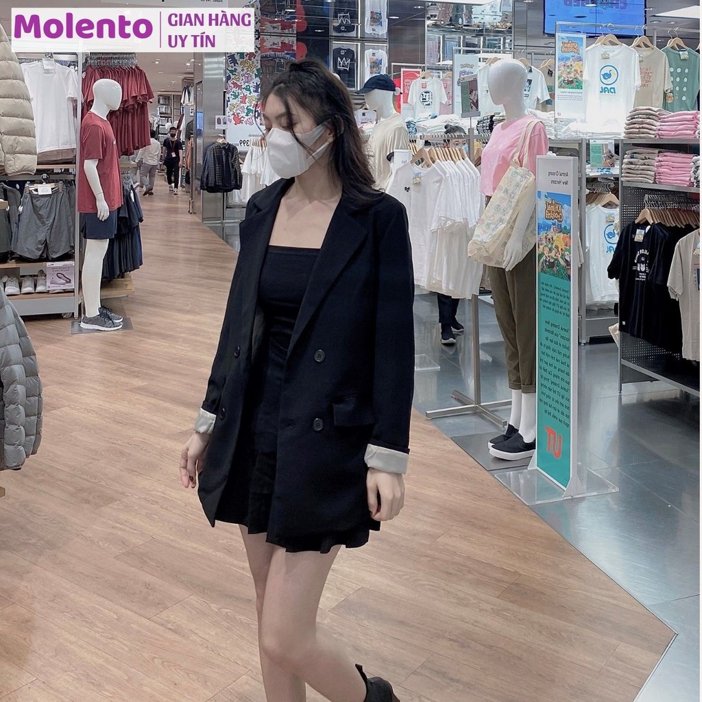 Áo Blazer Nữ Áo Vest Khoác Ngoài 2 Lớp Dài Tay Túi Nắp Dáng Rộng Phong Cách Hàn Quốc Màu Nâu Tây Be Đen Xanh Molento M77 | BigBuy360 - bigbuy360.vn