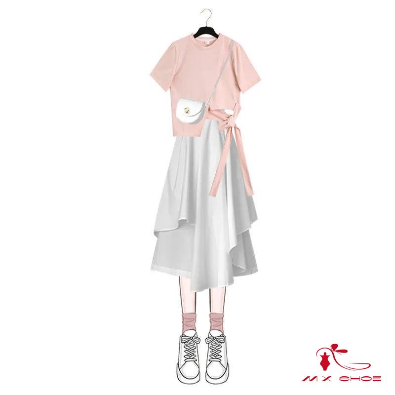 Set Áo Thun Tay Ngắn Dáng Rộng Phối Chân Váy Thời Trang 2023 Cho Nữ