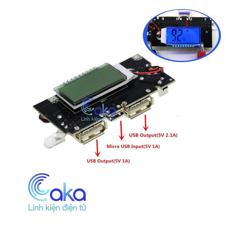 Caka Mạch sạc Pin dự phòng 2A 2 cổng USB hiển thị LCD