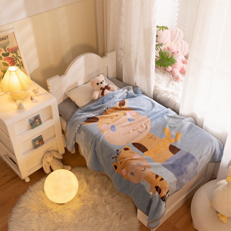 Chăn Lông Tuyết Hoạt Hình 2 Mặt Mềm Mại Cho Bé (KT 100x140cm)