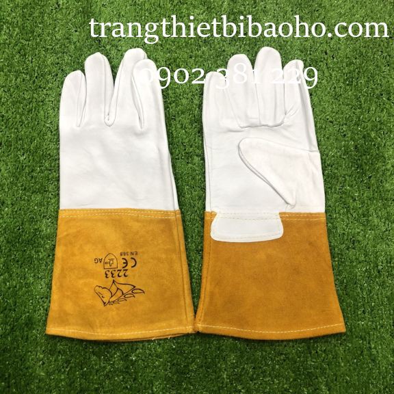 Găng tay da hàn ngựa màu vàng trắng TIG 2233 (34cm)
