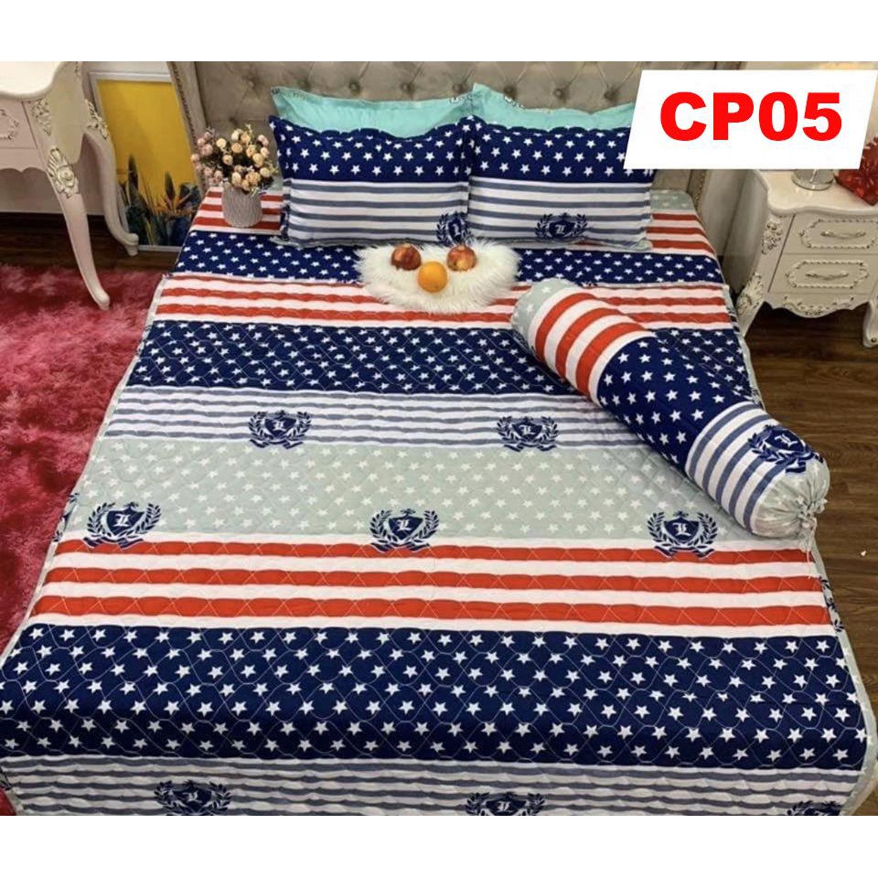 Chăn Ga Gối Coton poly cao cấp bộ 5 món Chăn hè cao cấp chất liệu cotton siêu bền chăn trần đẹp sắc nét